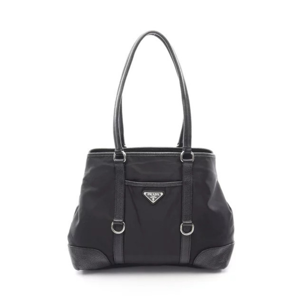 Prada Triangle Tote Tessuto Saffiano Bag Leather Black